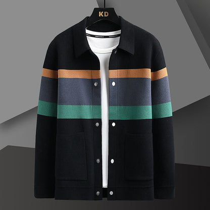 Soft Mens Cardigan Jacket - Relaxed Lapel, Polyester Casual