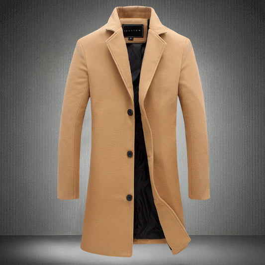 Warm Men's Wool Overcoat - Single-Breasted, Wool Blend