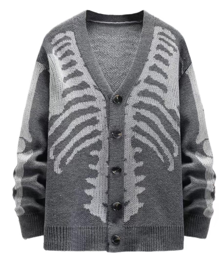 Oversized Men's Jacquard Cardigan - Skeleton Knit, Acrylic