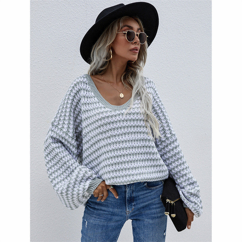 Oversized Women’s V Neck Sweater - Textured Knit, Casual