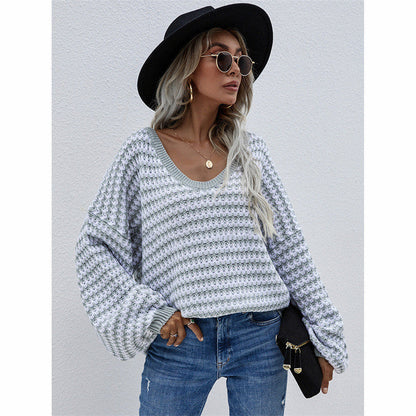 Oversized Women’s V Neck Sweater - Textured Knit, Casual
