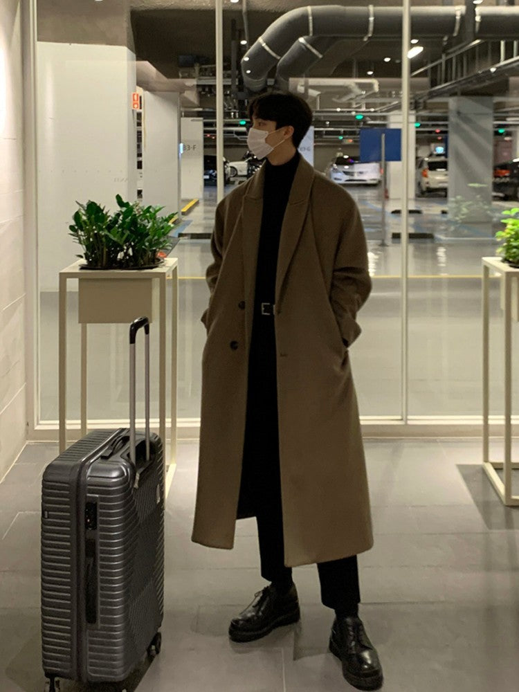 Warm Men's Trench Coat - Single-Breasted, Wool, Winter