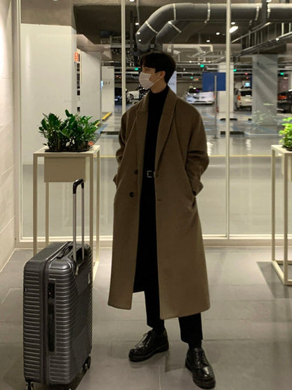 Warm Men's Trench Coat - Single-Breasted, Wool, Winter