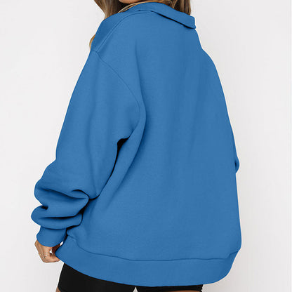 Lightweight Women Zip Sweatshirt - Oversized Pullover Casual