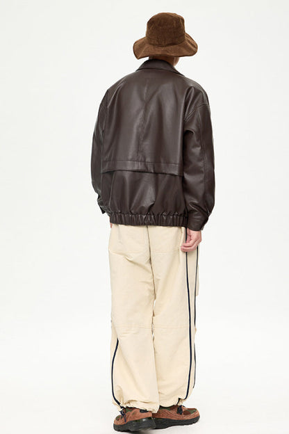 Chaqueta duradera para hombre de cuero PU - cuello con solapa, clásico, cuero PU, para uso diario