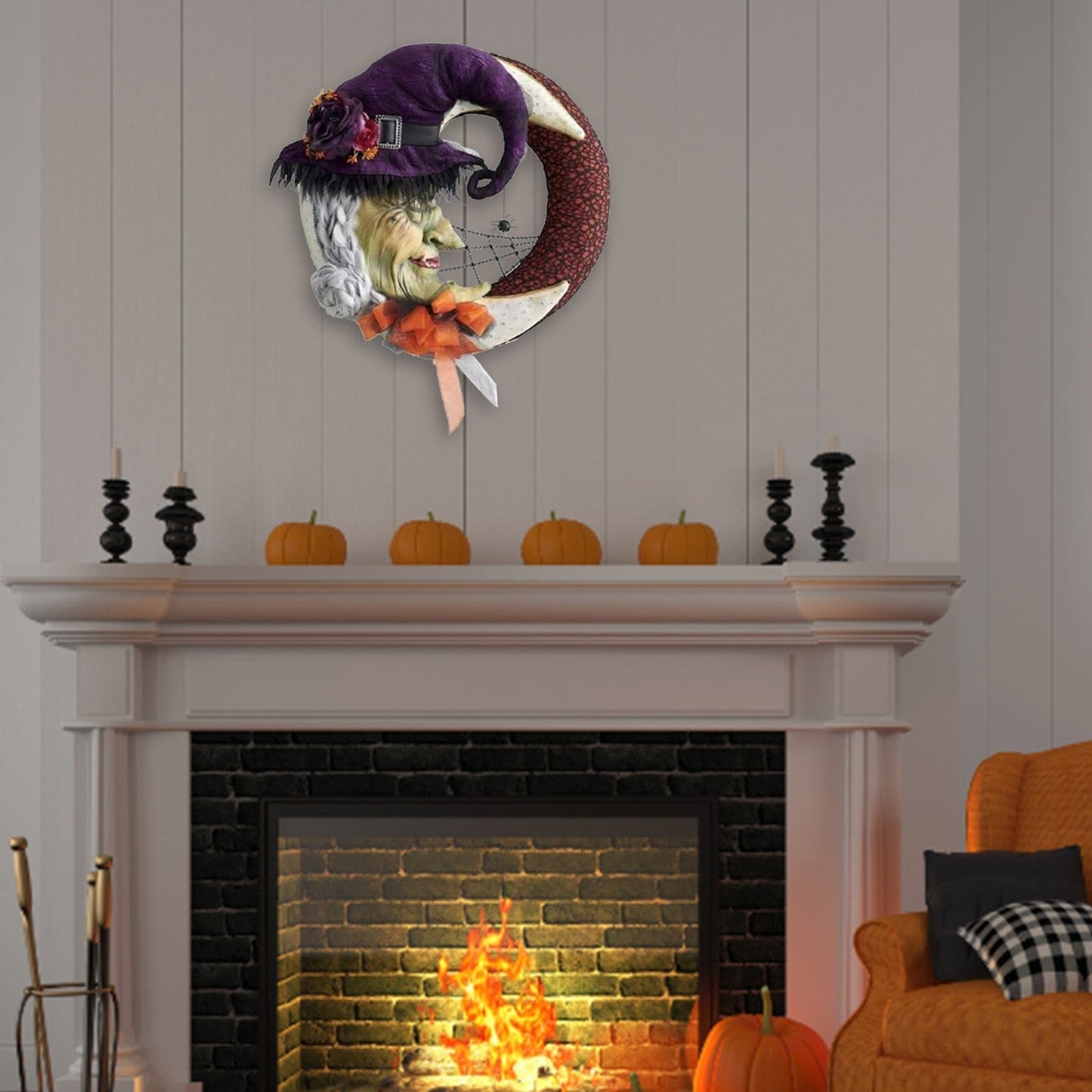 Celestial Moon and Maple Leaf Wreath - 12.6-Inch Elegant Halloween Decor for Home & Garden