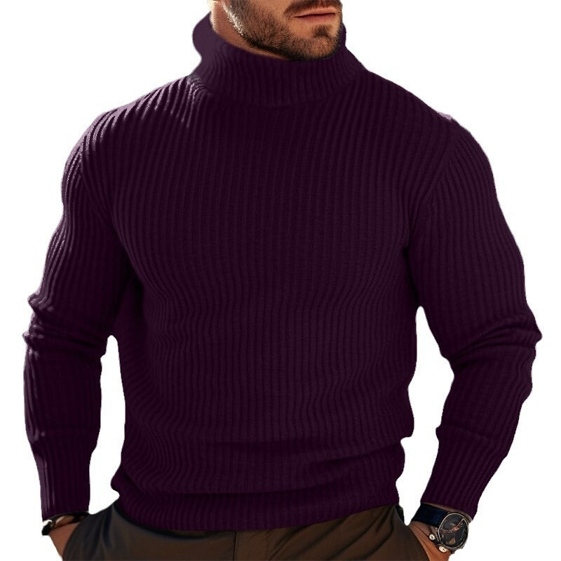 Warm Men Turtleneck Sweater - Ribbed Wool, Winter Layering