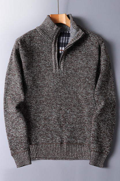 Warm Men's Knit Pullover - Half Zip, Wool Blend, Casual