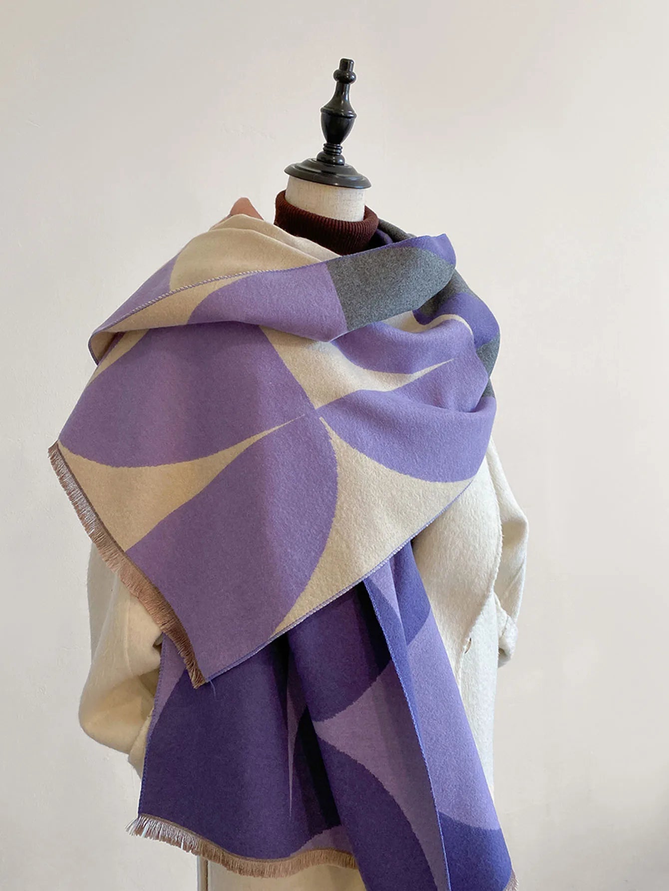 Oversized Womens Scarf - Reversible Geometric Cashmere