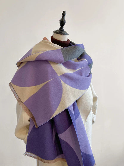 Oversized Womens Scarf - Reversible Geometric Cashmere