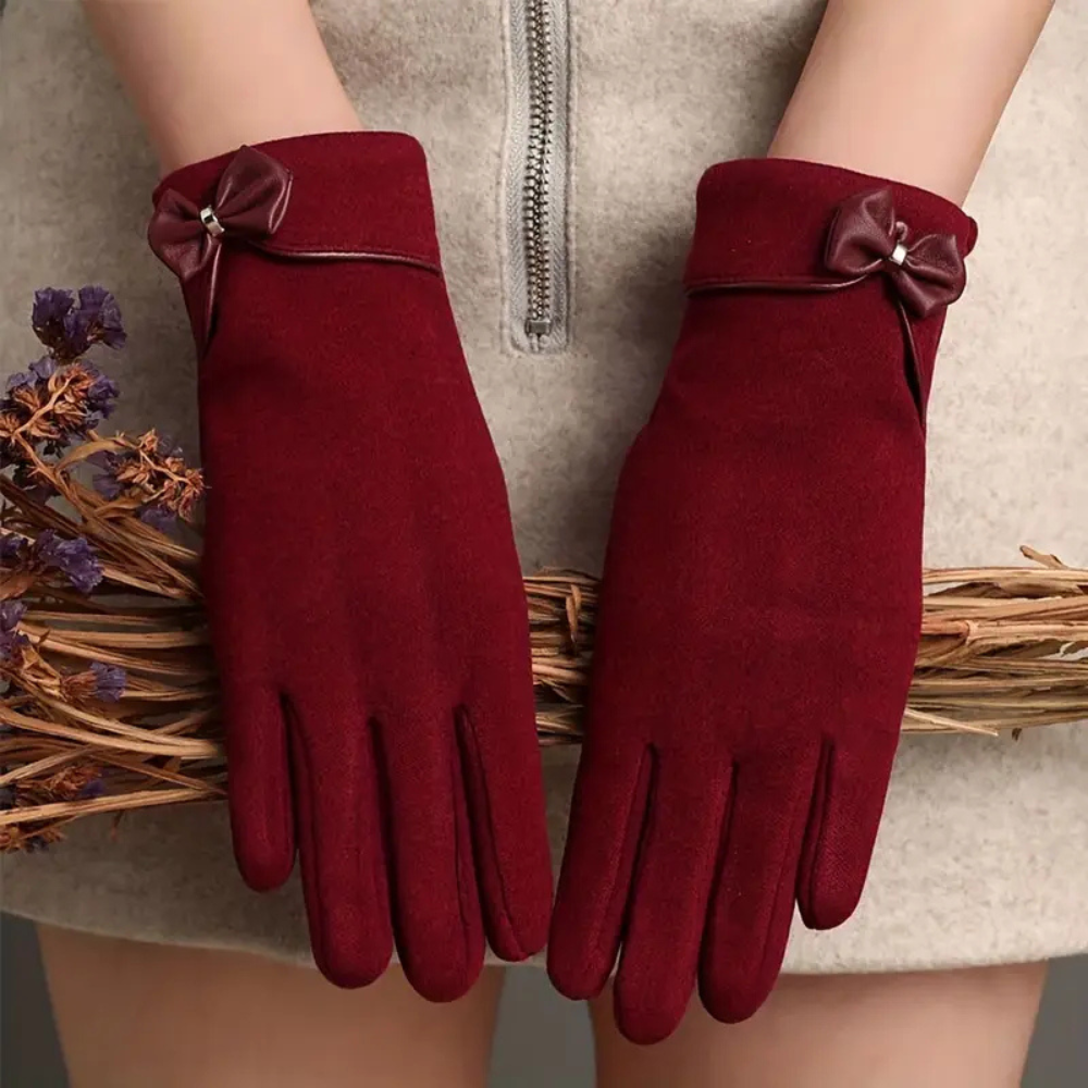 Warm Womens Touchscreen Gloves - Short Fitted Suede Winter
