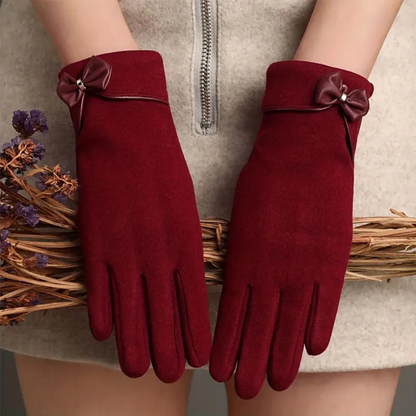 Warm Womens Touchscreen Gloves - Short Fitted Suede Winter