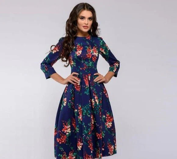 Variant image for Floral Print Midi Dress with Wide Skirt for Women's Summer and Formal Fashion-39