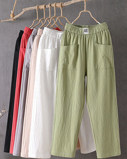 Loose-Fitting White Linen Pants for Women, Breathable Flax Trousers for All Occasions, Comfortable and Stylish-2