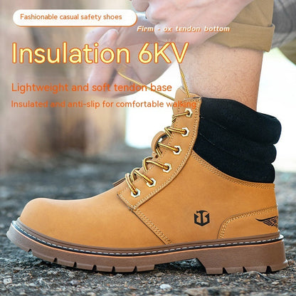 Slip-Resistant Men’s Work Boots - High-Top PU Leather Work