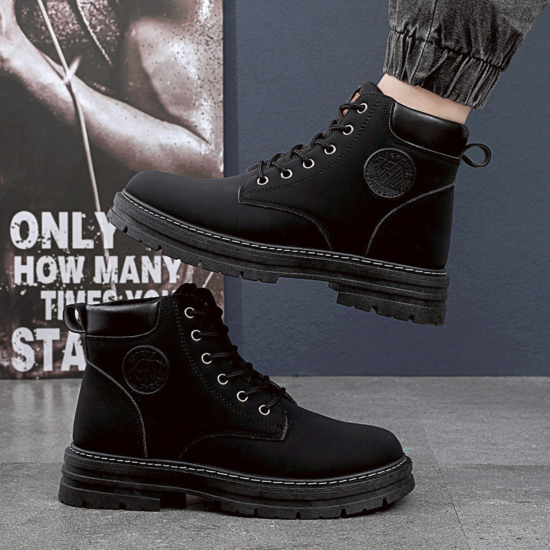 Supportive Men Ankle Boots - Chunky Mid Heel Leather Winter