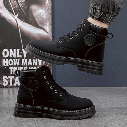 Supportive Men Ankle Boots - Chunky Mid Heel Leather Winter