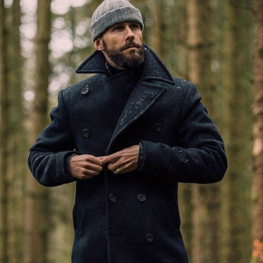Warm Men's Wool Coat - Double Breasted, Structured For Winter