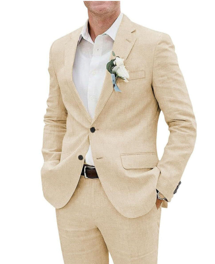 Lightweight men's two-piece suit - slim fit, linen blend, for business banquets and events