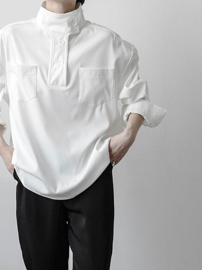 Soft Men’s Half Turtleneck Shirt - Stand Collar, Polyester