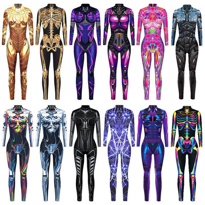 Stretchy and Body-Hugging Women's Printed Jumpsuit - Contoured Full-Body, Milk Silk Second-Skin for Cosplay
