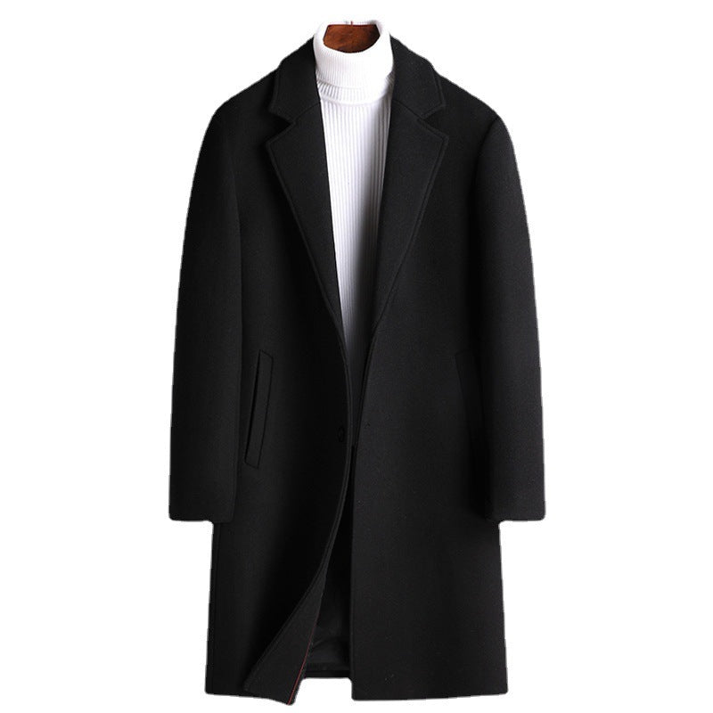 Warm Men’s Wool Coat - Korean Single-Breasted Velvet