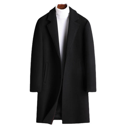 Warm Men’s Wool Coat - Korean Single-Breasted Velvet