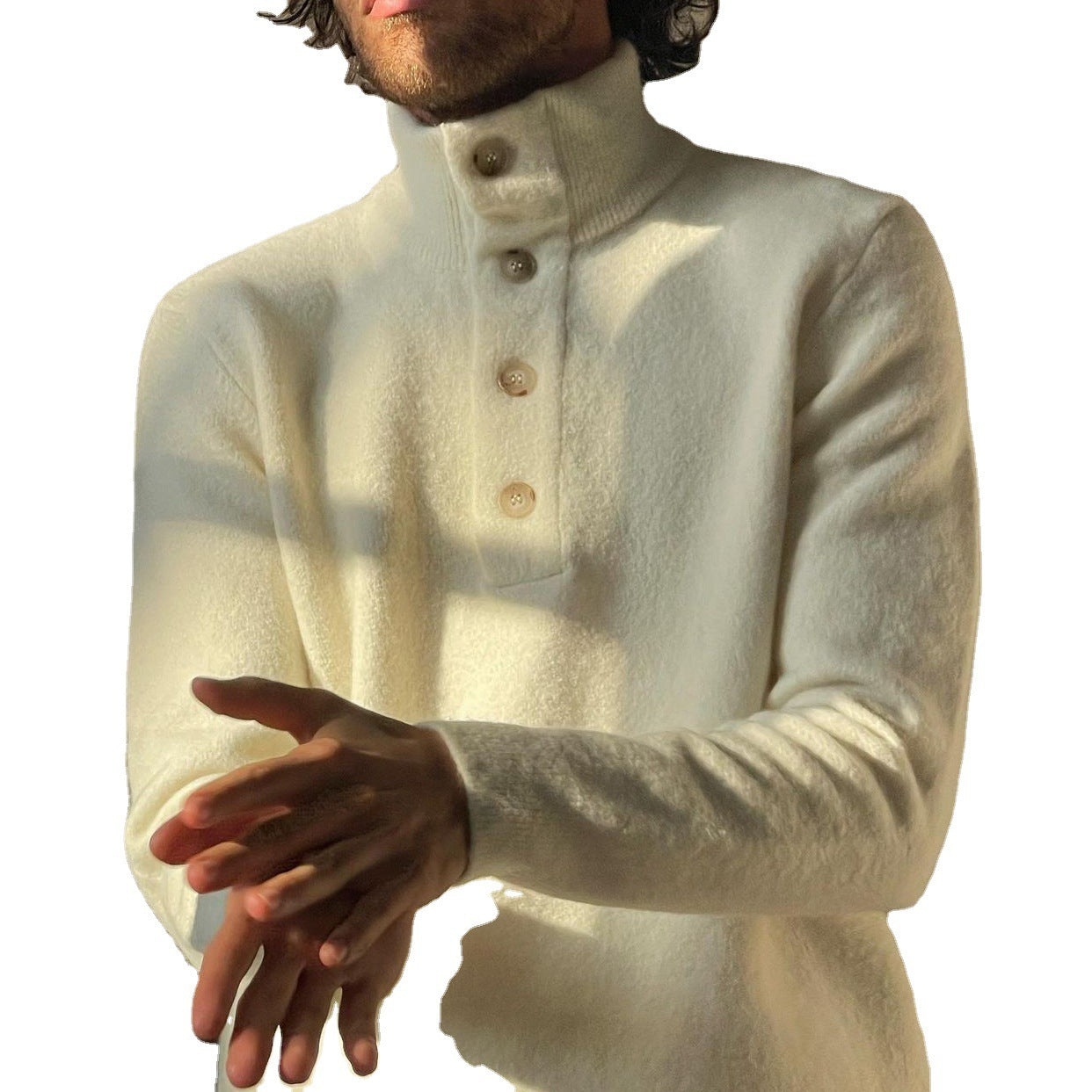 Varm herre stram pasform sweater med ståkrave - blød uld