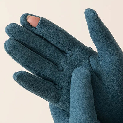 Insulating Women's Gloves - Fur Cuff, Suede, For Commuting