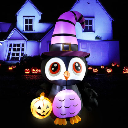 6ft Halloween Inflatable Owl with LED Lights & Pumpkin – Outdoor Yard Decoration