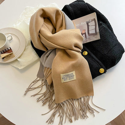 Warm Women Scarf - Reversible Fringed Cashmere Winter
