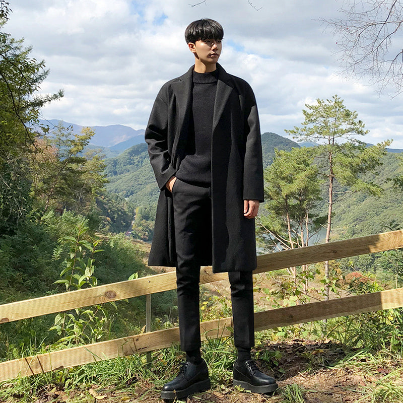 Warm Classic Men's Wool Coat - Mid Length, Wool Winter