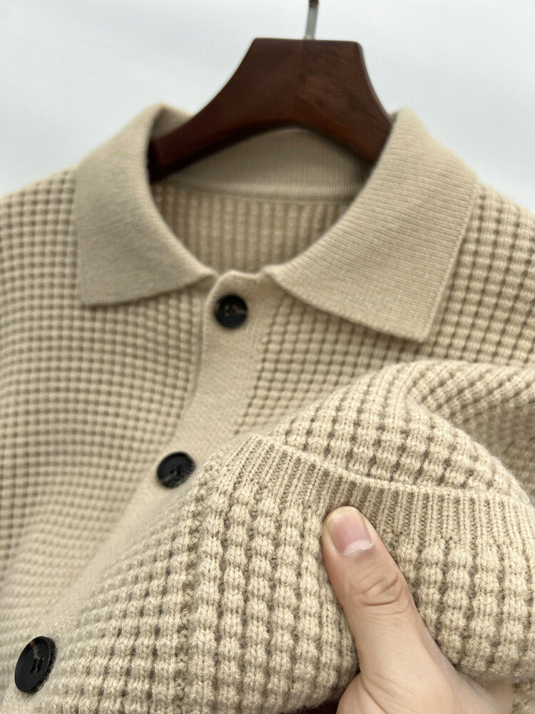 Warme Gestructureerde Herencardigan - Polo Kraag, Gebreid Voor de Herfst