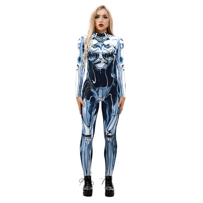 Stretchy and Body-Hugging Women's Printed Jumpsuit - Contoured Full-Body, Milk Silk Second-Skin for Cosplay