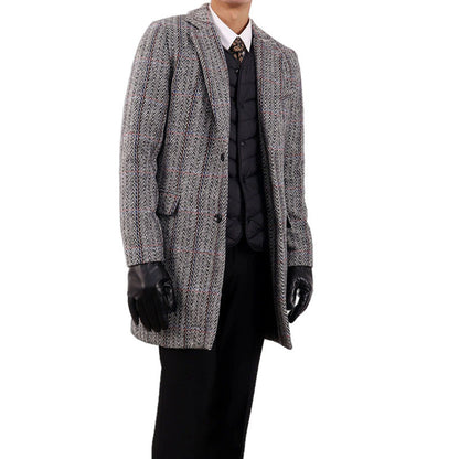Insulating Men's Overcoat - Tailored Herringbone, Wool, Work