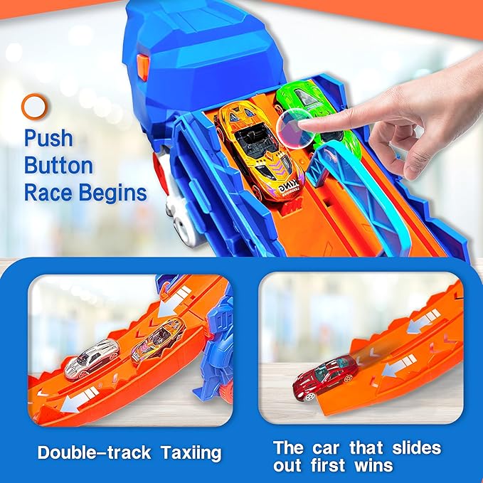 Folding Dinosaur Transporter Car Set - 2 Die-Cast Cars for Competitive Play & Easy Storage