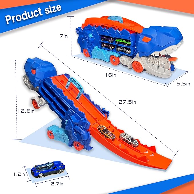 Folding Dinosaur Transporter Car Set - 2 Die-Cast Cars for Competitive Play & Easy Storage