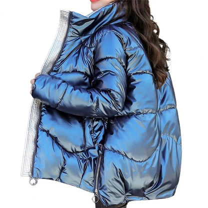 Warm Women’s Puffer Jacket - Cozy Glossy Shell, City