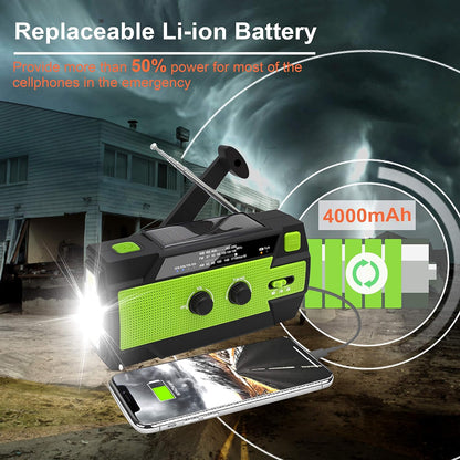 Emergency Weather Radio Solar Powered Hand Crank NOAA Alerts AM FM USB Fall 2025 Ready Backup Power For Storms