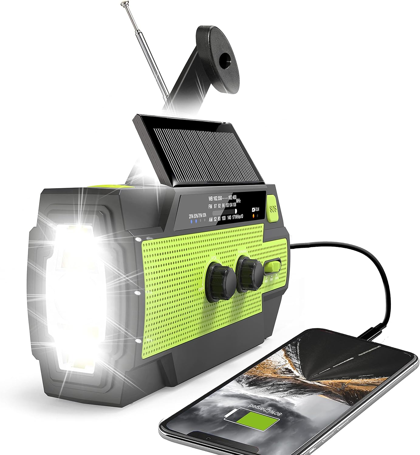 Emergency Weather Radio Solar Powered Hand Crank NOAA Alerts AM FM USB Fall 2025 Ready Backup Power For Storms
