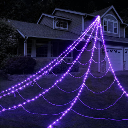 Halloween Spider Web with 290 LED Lights - Giant Outdoor Spider Decoration with 78.7" Spider