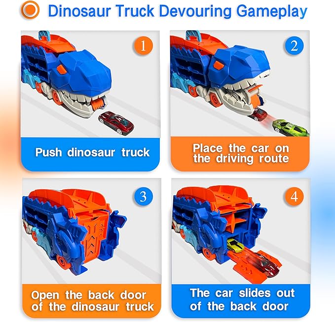 Folding Dinosaur Transporter Car Set - 2 Die-Cast Cars for Competitive Play & Easy Storage