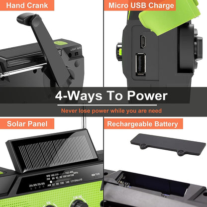Emergency Weather Radio Solar Powered Hand Crank NOAA Alerts AM FM USB Fall 2025 Ready Backup Power For Storms