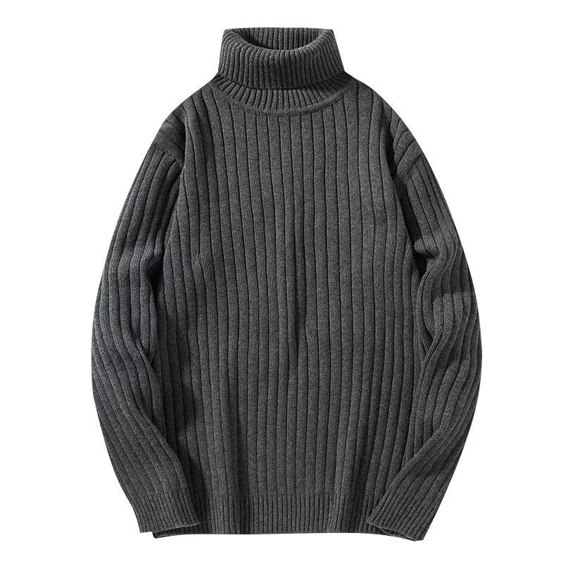 Warm Men Turtleneck Sweater - Ribbed Knit, For Winter