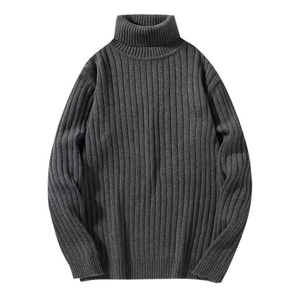 Warm Men Turtleneck Sweater - Ribbed Knit, For Winter