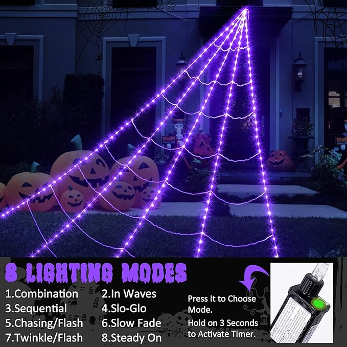 Halloween Spider Web with 290 LED Lights - Giant Outdoor Spider Decoration with 78.7" Spider