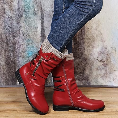 Warm Cozy Women's Mid Calf Winter Boots- Leather, For Winter