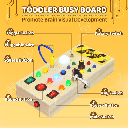 Tablero de entrenamiento sensorial Montessori para niños, juguete educativo de madera con luces LED, regalo de aprendizaje temprano para bebés