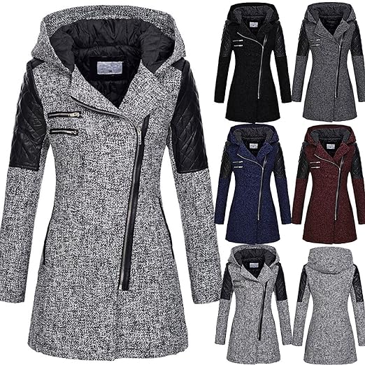 Warm Women's Winter Coat - Asymmetric Zip, Cotton Blend
