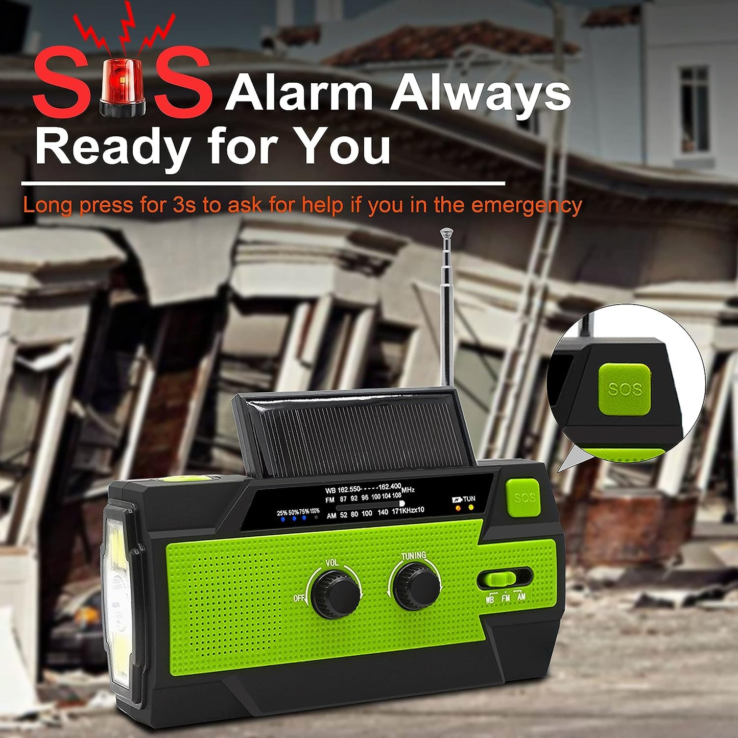 Emergency Weather Radio Solar Powered Hand Crank NOAA Alerts AM FM USB Fall 2025 Ready Backup Power For Storms
